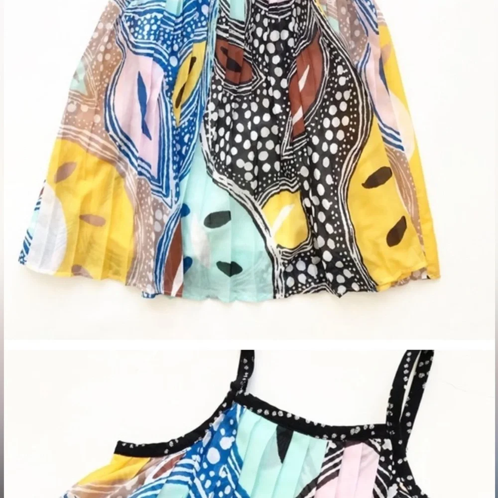 Gap kids Diane Von Furstenberg DVF POP ART floaty floral pleated dress NWOT XL - Picture 2 of 5